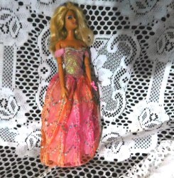 1988 BLONDE BARBIE WITH PURPLE STREAK, OFF SHOULDER PINK GOWN